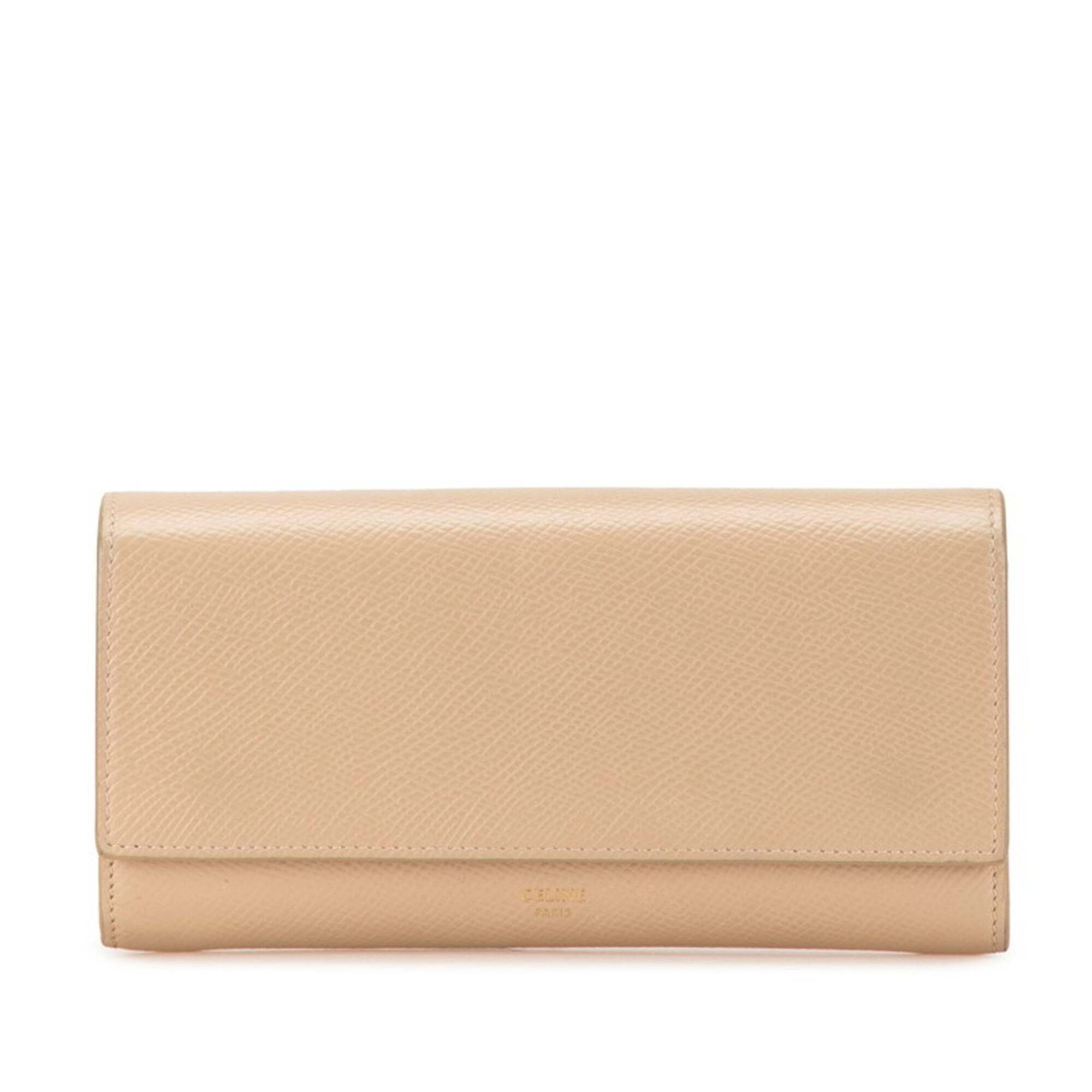 Celine Large Flap Wallet Long 10b563 Beige Leather Women's Celine